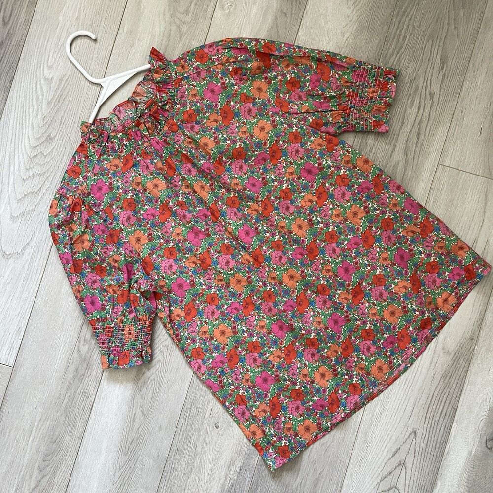 J.Crew Liberty Top cotton floral smocked puff sleeve womens Red (xsmall) preppy